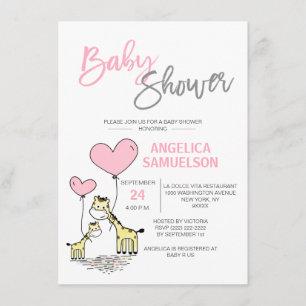 Cute Modern Pink Mummy Giraffe Girls Baby Shower Invitation