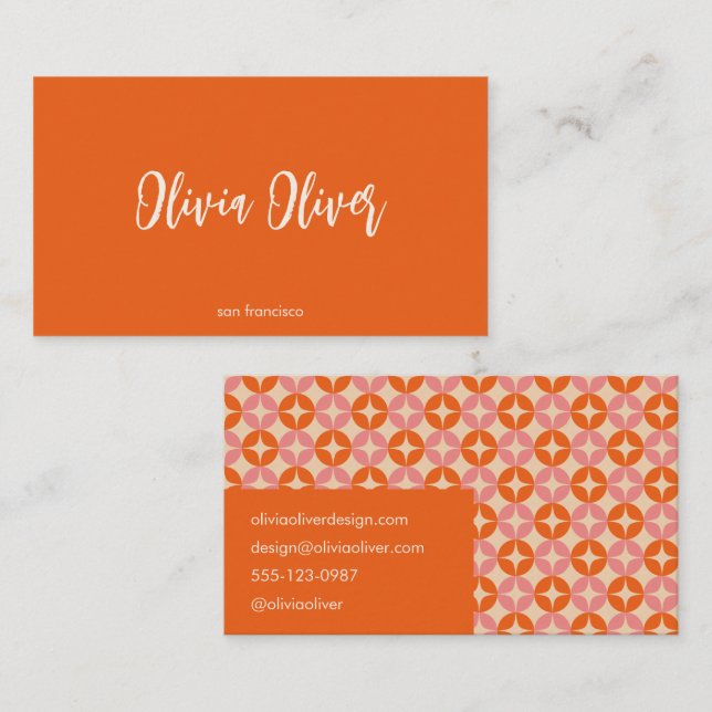 Cute Modern Pink Orange Script Calligraphy Bright Business Card (Front/Back)