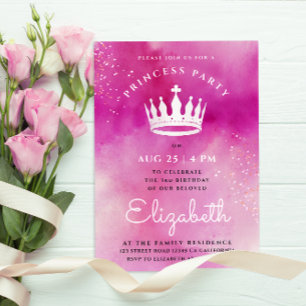 Cute Modern Pink Princess Crown Royal Watercolor   Invitation