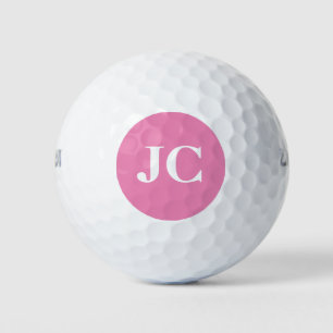 Cute Modern Pink White Monogram Initials Golf Balls