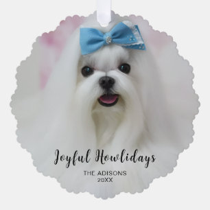 Cute Modern Puppy Happy Pawlidays Christmas Design Tree Decoration Card