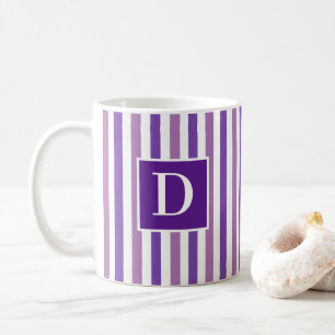 Cute Modern Purple and White Striped Initial Coffee Mug