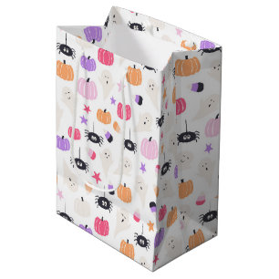 Cute Modern purple pumpkin and spider Halloween Medium Gift Bag