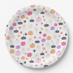 Cute Modern purple pumpkin and spider Halloween  Paper Plate