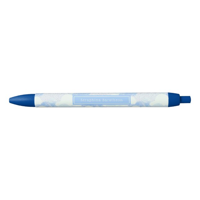 Cute Modern Rain Clouds Personalised Name Black Ink Pen (Front)