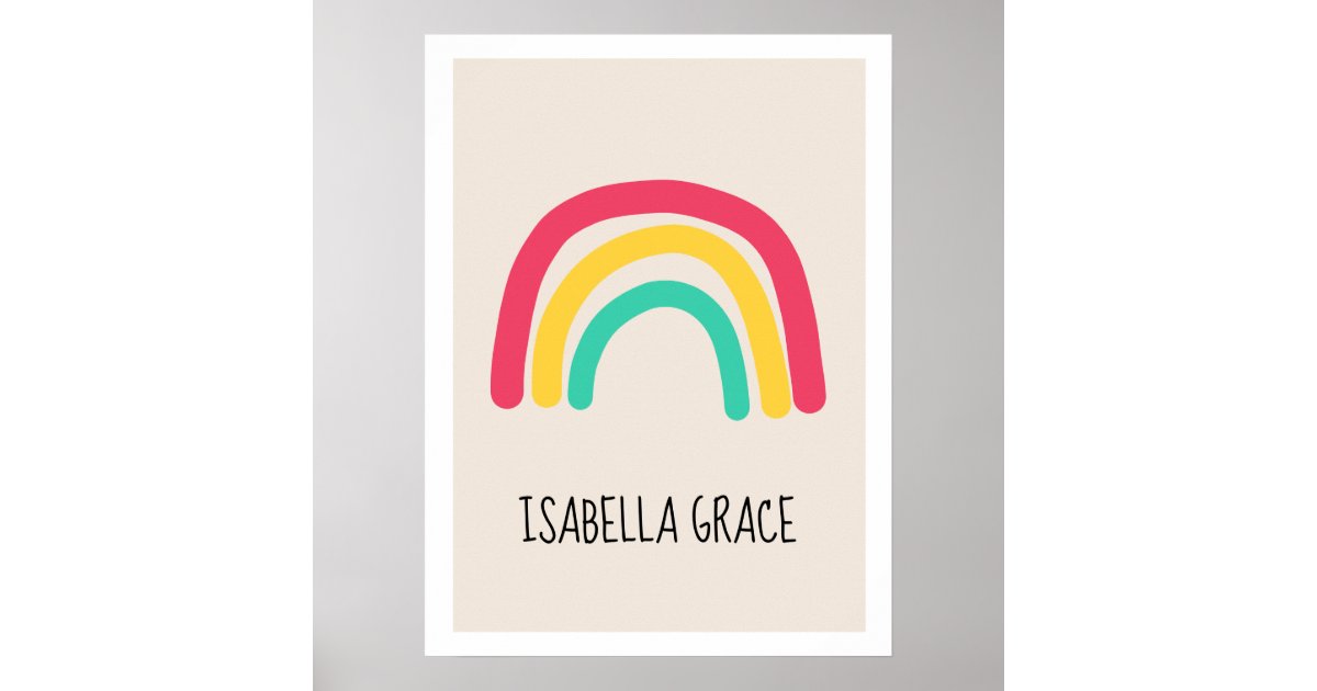 Cute modern rainbow baby name poster Zazzle