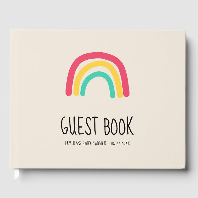 Cute modern rainbow Baby shower Guest Book (Front)
