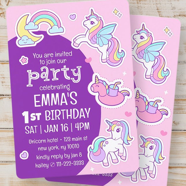Cute Modern Rainbow Unicorns Kid's Birthday Party Invitation (Creator Uploaded)