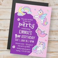 Cute Modern Rainbow Unicorns Kid's Birthday Party