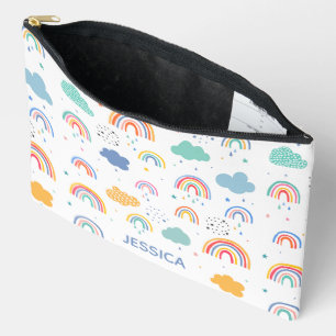 Cute Modern Rainbows & Clouds Pattern Personalised Accessory Pouch