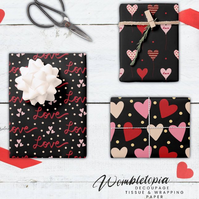 Cute Modern Red and Pink Love Hearts  Wrapping Paper Sheet (Creator Uploaded)