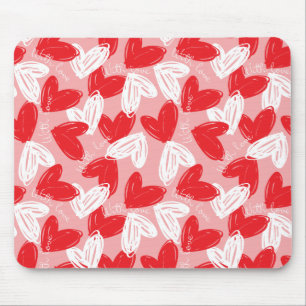 Cute Modern red and white hearts pattern Mouse Mat