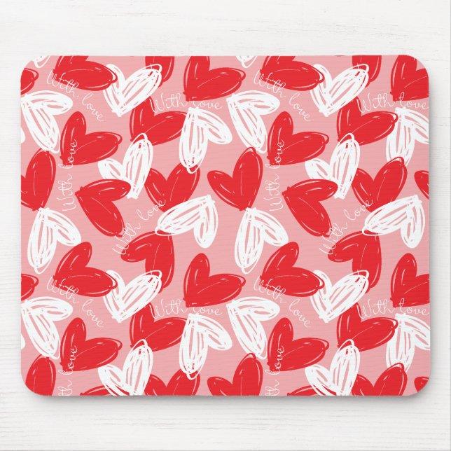 Cute Modern red and white hearts pattern Mouse Mat (Front)