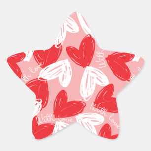 Cute Modern red and white hearts pattern Star Sticker