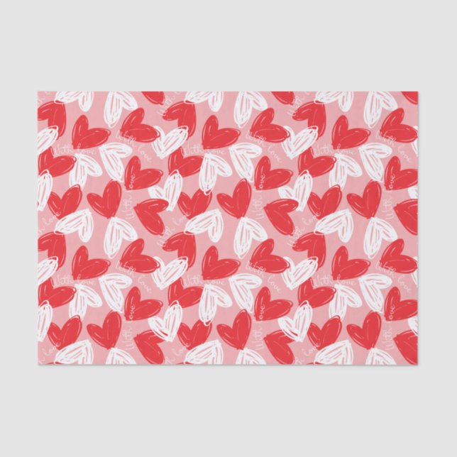 Cute Modern red and white hearts pattern Tissue Paper (Front)
