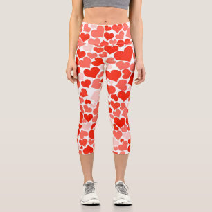 Cute Modern Red Heart Pattern Capri Leggings
