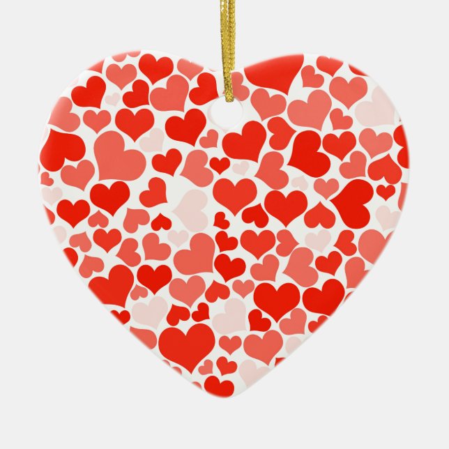 Cute Modern Red Heart Pattern Ceramic Tree Decoration (Front)