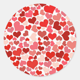Cute Modern Red Heart Pattern Classic Round Sticker
