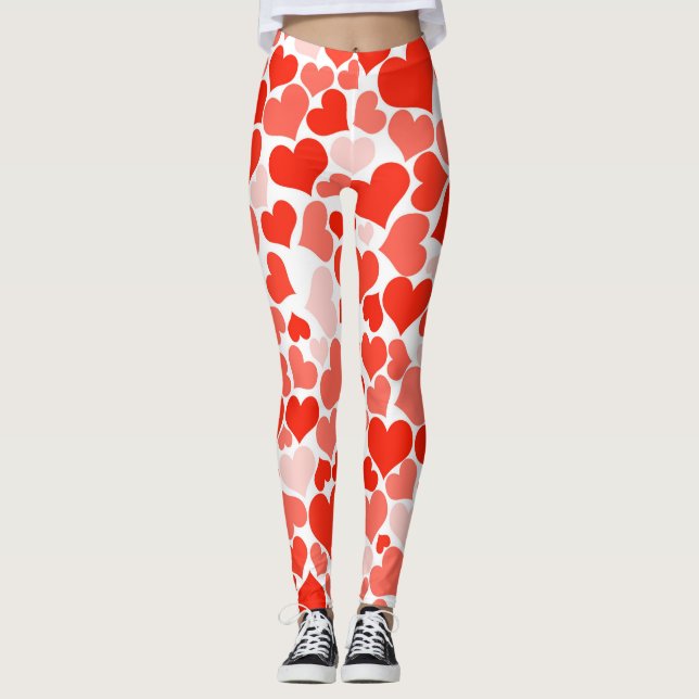 Cute Modern Red Heart Pattern Leggings (Front)