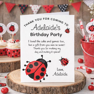 Cute Modern Red Ladybug Birthday Party Thank You Card