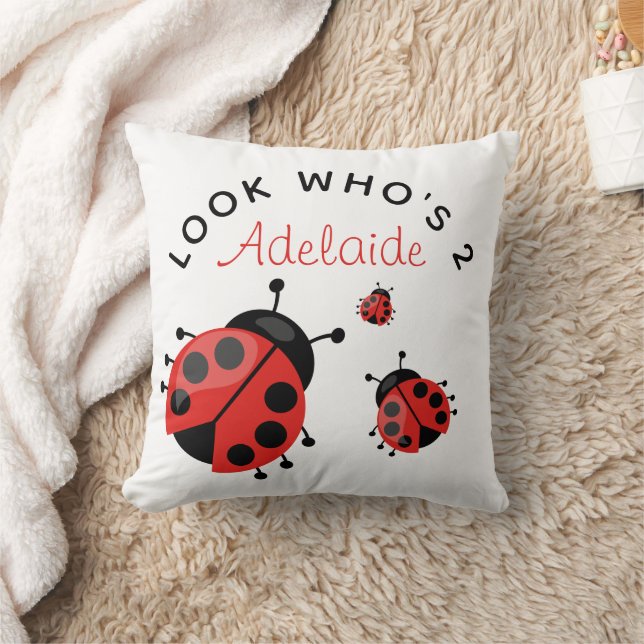 Cute Modern Red Ladybug Happy Birthday Custom Cushion (Blanket)