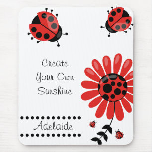 Cute Modern Red Ladybug Personalised Mouse Mat
