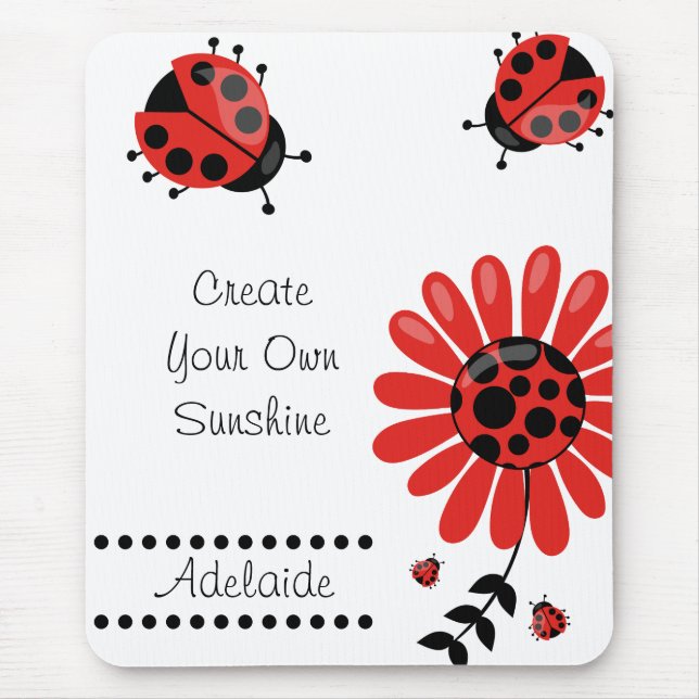 Cute Modern Red Ladybug Personalised Mouse Mat (Front)