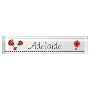 Cute Modern Red Ladybug Personalised Nameplate