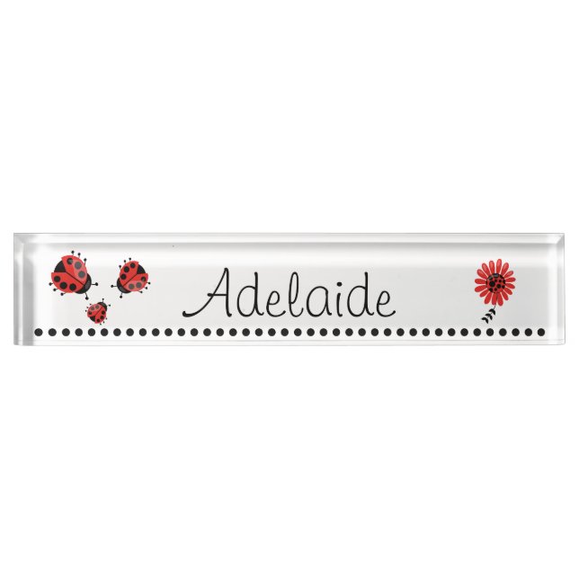 Cute Modern Red Ladybug Personalised Nameplate (Front)