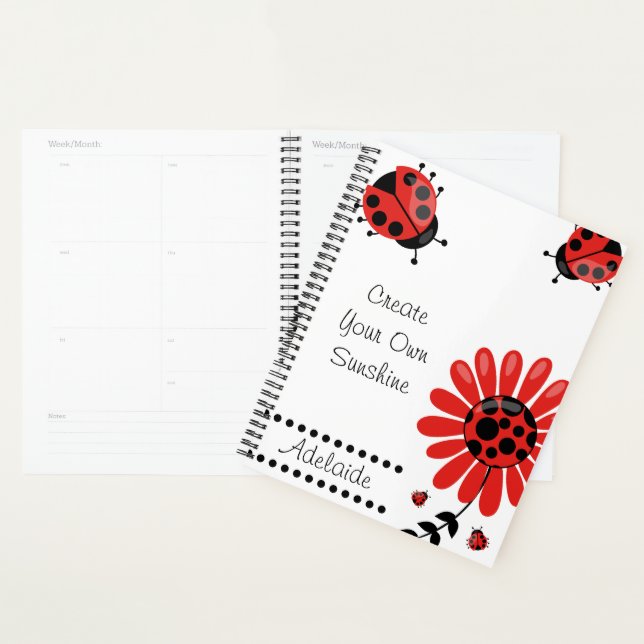 Cute Modern Red Ladybug Personalised Planner (Display)