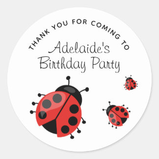 Cute Modern Red Ladybug Personalised Thank You Classic Round Sticker