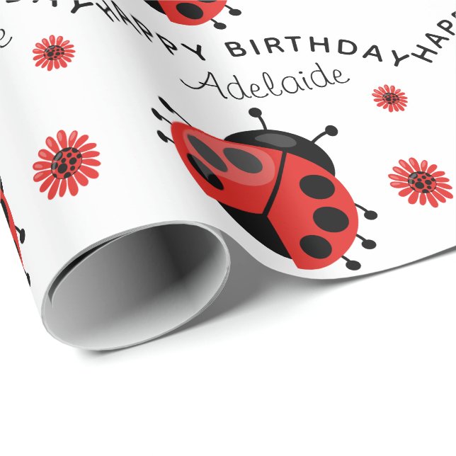Cute Modern Red Ladybug Personalised Wrapping Pape Paper (Roll Corner)