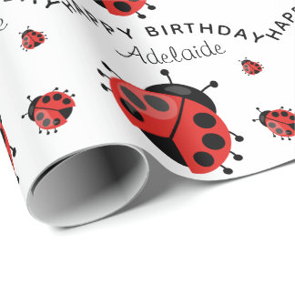 Cute Modern Red Ladybug Personalised Wrapping Paper