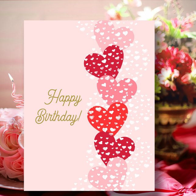 Cute Modern Red Pink Hearts Happy Birthday Postcard (Creator Uploaded)