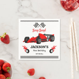 Cute modern Red Racing Car 1st birthday Party  Napkin