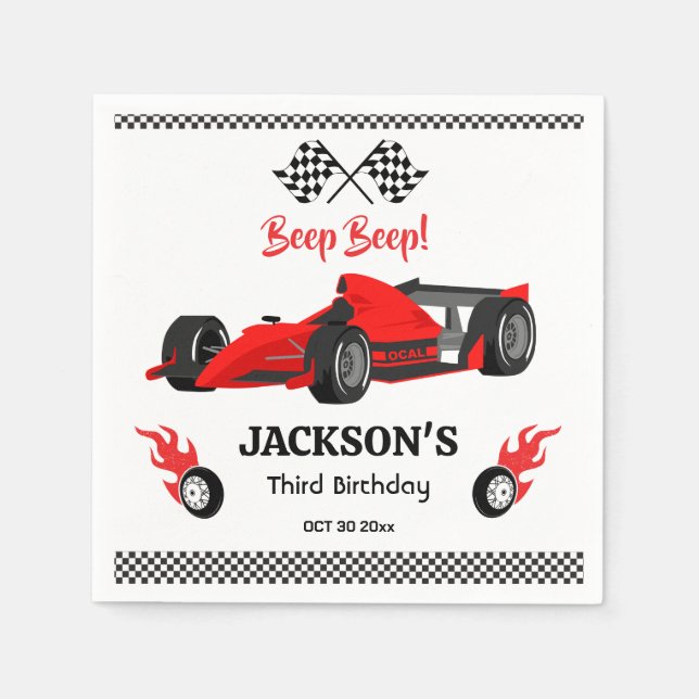 Cute modern Red Racing Car 3rd birthday Party  Napkin (Front)