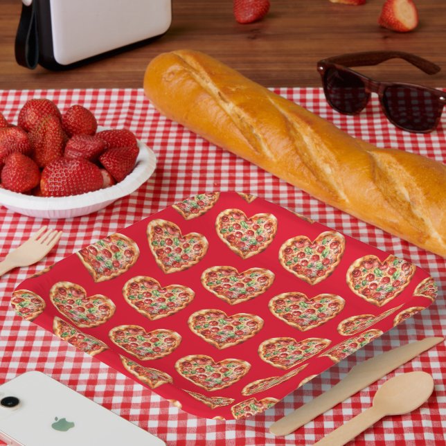 Cute Modern RedHeart Shaped Pizza Paper Plate (Picnic)