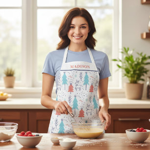 Cute Modern Reindeer Christmas Personalised Name Apron