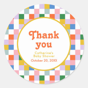 Cute Modern Retro Colourful Checks Gender Neutral Classic Round Sticker
