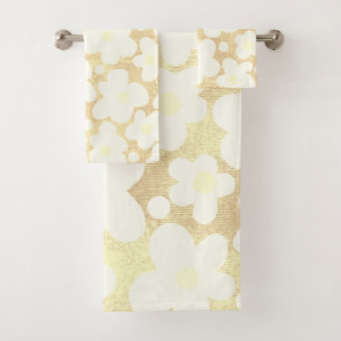 Cute Modern Retro Daisy Cream  Bath Towel Set