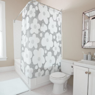 Cute Modern Retro Daisy Pattern Grey Shower Curtain