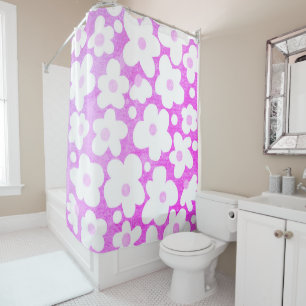Cute Modern Retro Daisy Pattern Hot Pink Shower Curtain
