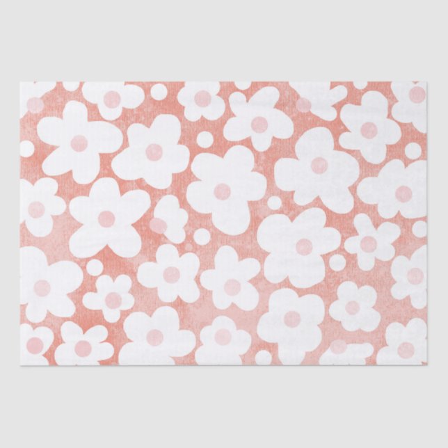 Cute Modern Retro Daisy Pink Terracotta   Tissue Paper (Front)