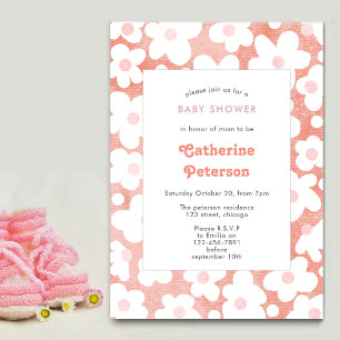 Cute Modern Retro Pink Daisy Floral Invitation