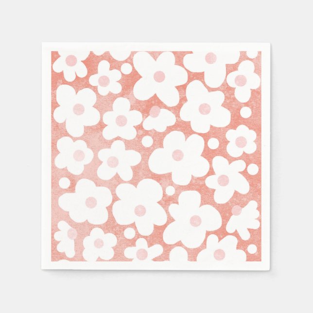 Cute Modern Retro Pink Daisy Floral Napkin (Front)