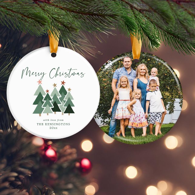 Cute Modern Rustic Christmas Trees Holiday Photo Ornament (Cute Modern Rustic Christmas Trees Holiday Photo Acrylic Ornament)