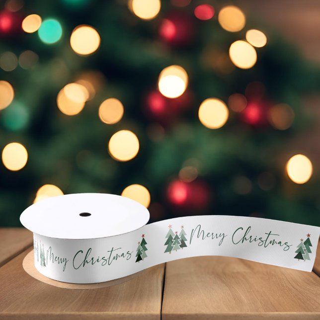Cute Modern Rustic Christmas Trees Satin Ribbon (Cute Modern Rustic Christmas Trees Satin Ribbon)