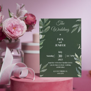 Cute Modern Sage Green with White Simple Wedding Invitation
