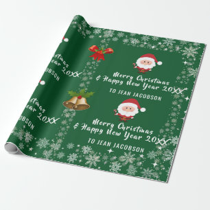Cute Modern Santa Claus Snowflakes Personalised Wrapping Paper