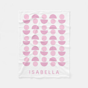 Cute Modern Scandinavian Art Pattern in Pink, Name Fleece Blanket